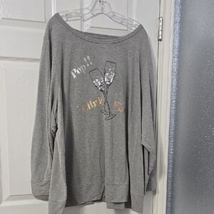 Gray Off-Shoulder Graphic Sweatshirt